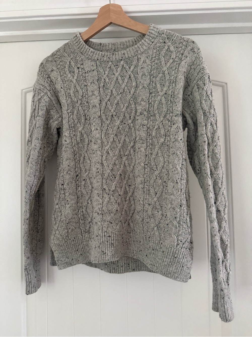 J. Crew Light Gray Cable Knit Crewneck Sweater